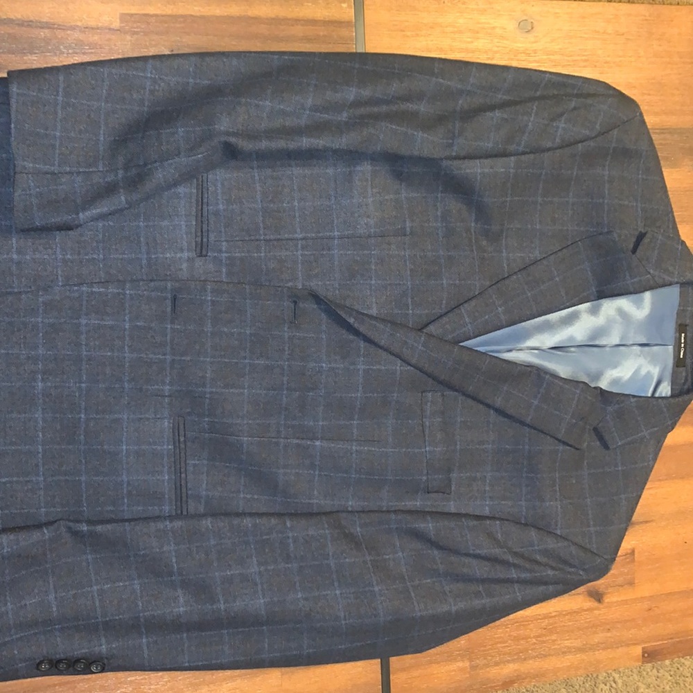 46R Pronto Uomo Navy Windowpane Sport Coat